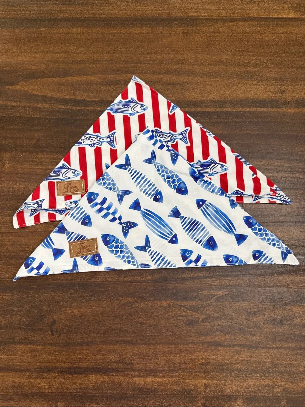 Amazon Reversible Dog Bandanas – Blue Fish & Red Stripe Set